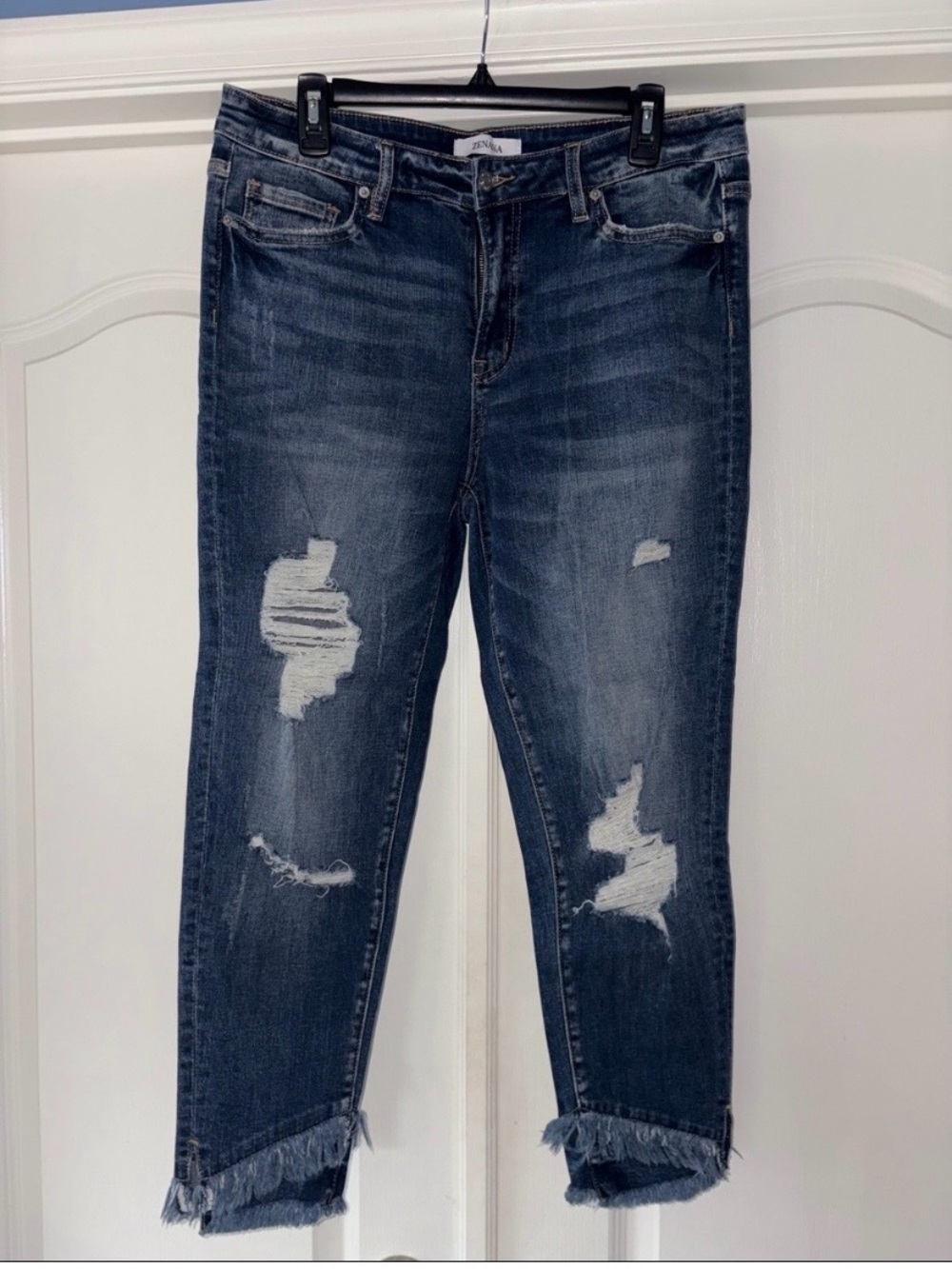 Zenana Outfitters Dark Blue Distressed Ankle Jeans